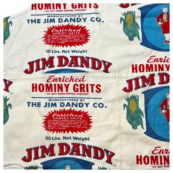 VTG Jim Dandy Co Hominy Grits Sack Fabric Apron feed Bag Neck Strap Waist Ties - Picture 2 of 8